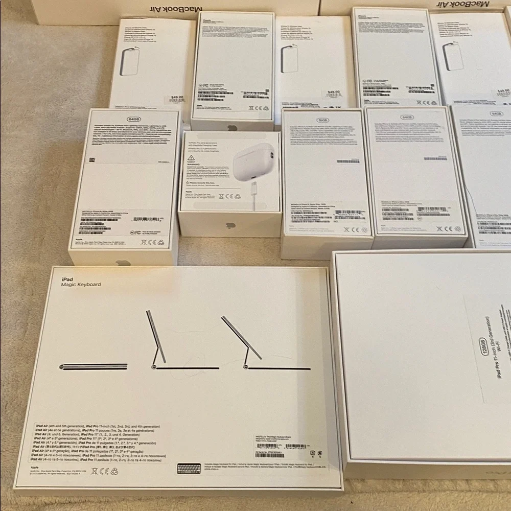 Bundle of EMPTY Apple packaging:  2 MacBook Air 13, AirPods Pro, iPhones, etc.